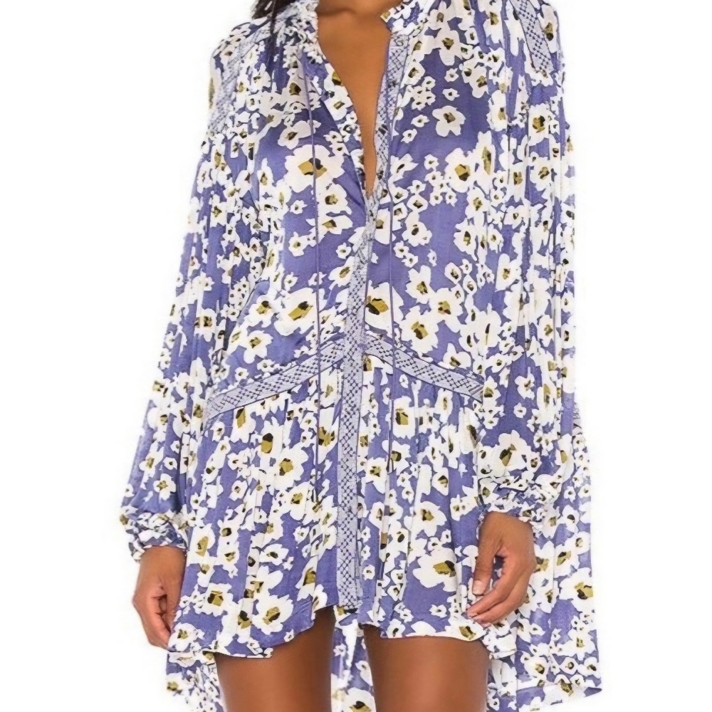 Free People Love Letter Tunic Top Rain M NWT MSRP $128